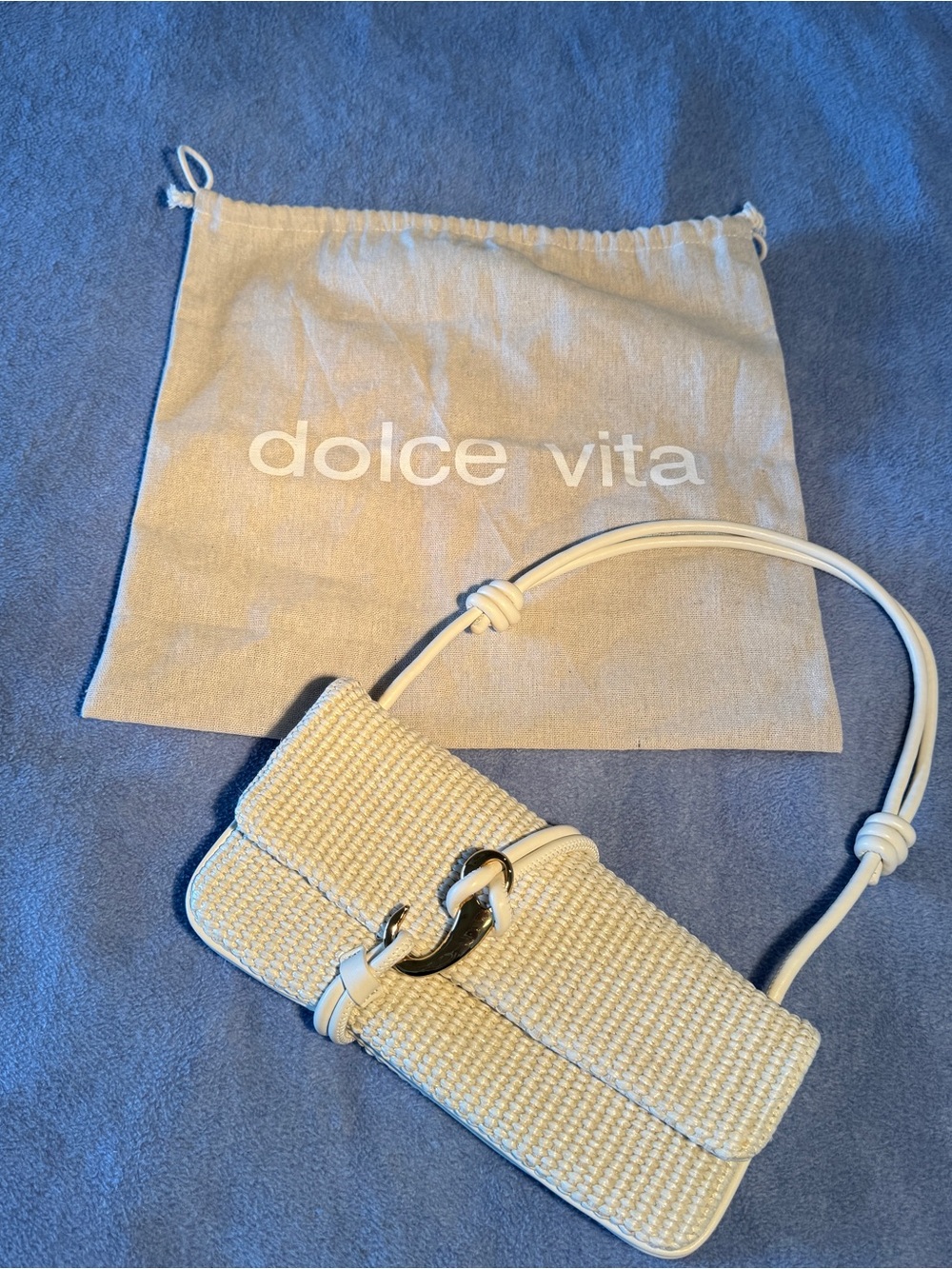 Dolce Vita Cream Woven Shoulder Bag with Knotted Strap